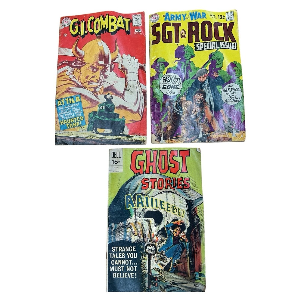 GI Combat 130 Sgt Rock Our Army At War 204 Dell‎ Ghost Stories Comic Lot DC